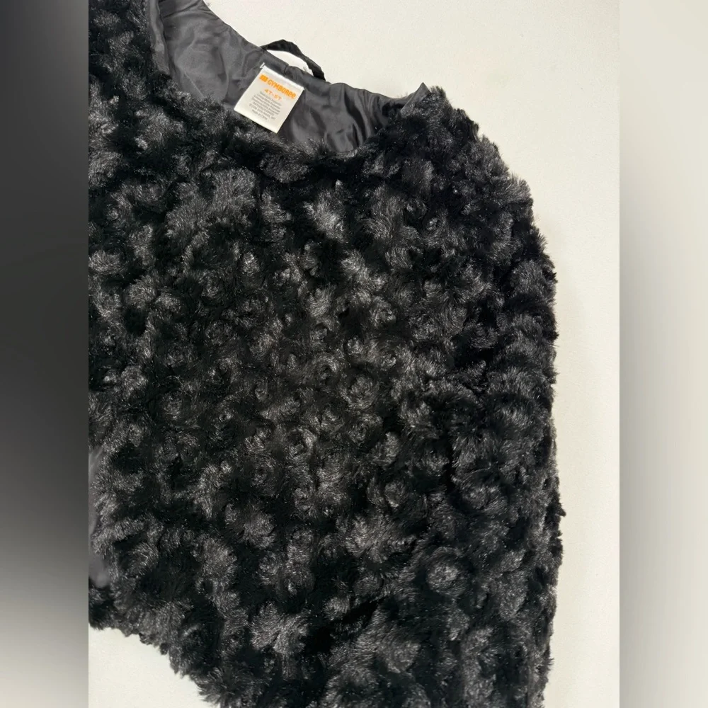 GYMBOREE Girls Faux Fur Cropped Jacket 4T-5T‎ Black Furry Plush Dressy Holiday